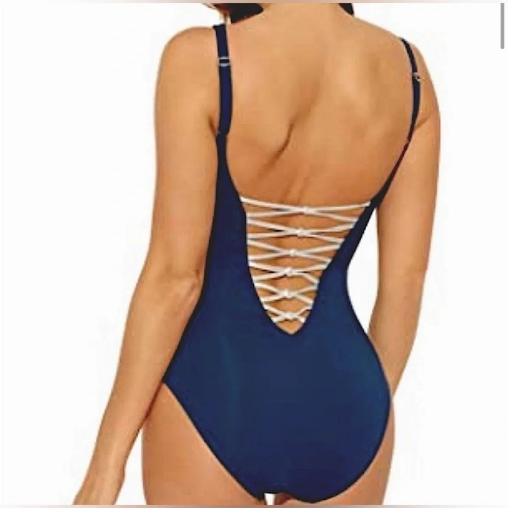 Bleu‎ Rod Beattie Blue Silver One Piece Swimsuit NWT $109 Retail